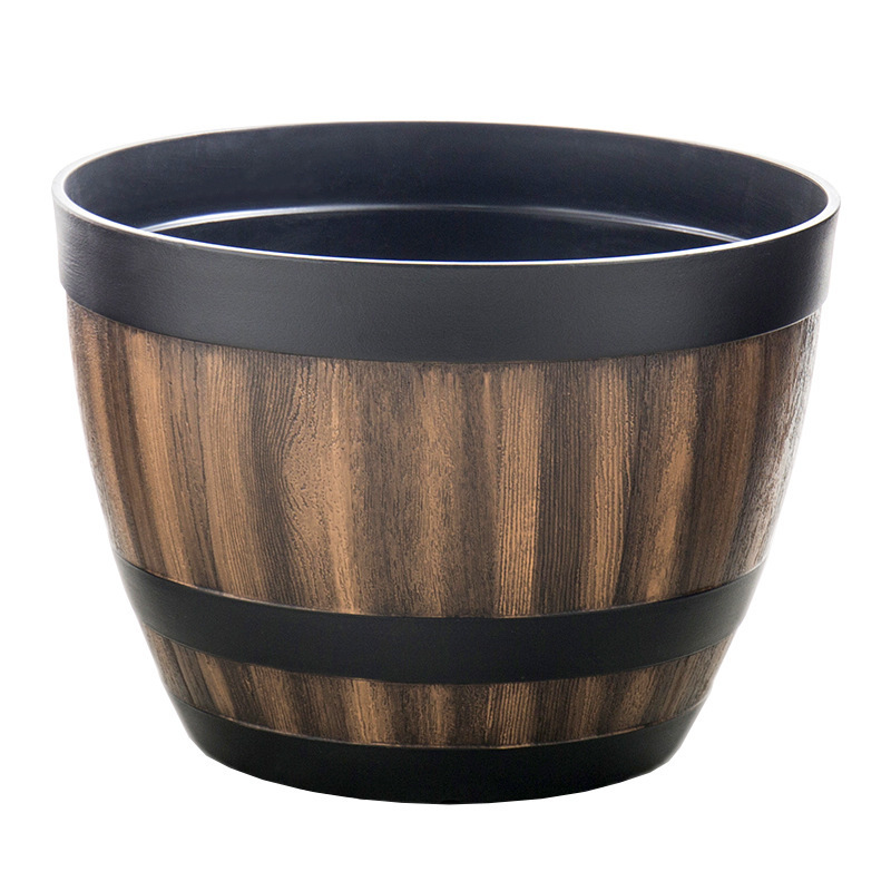 Aloe Vera Pot - Durable Plastic Round Elegant Whiskey Barrel-Inspired