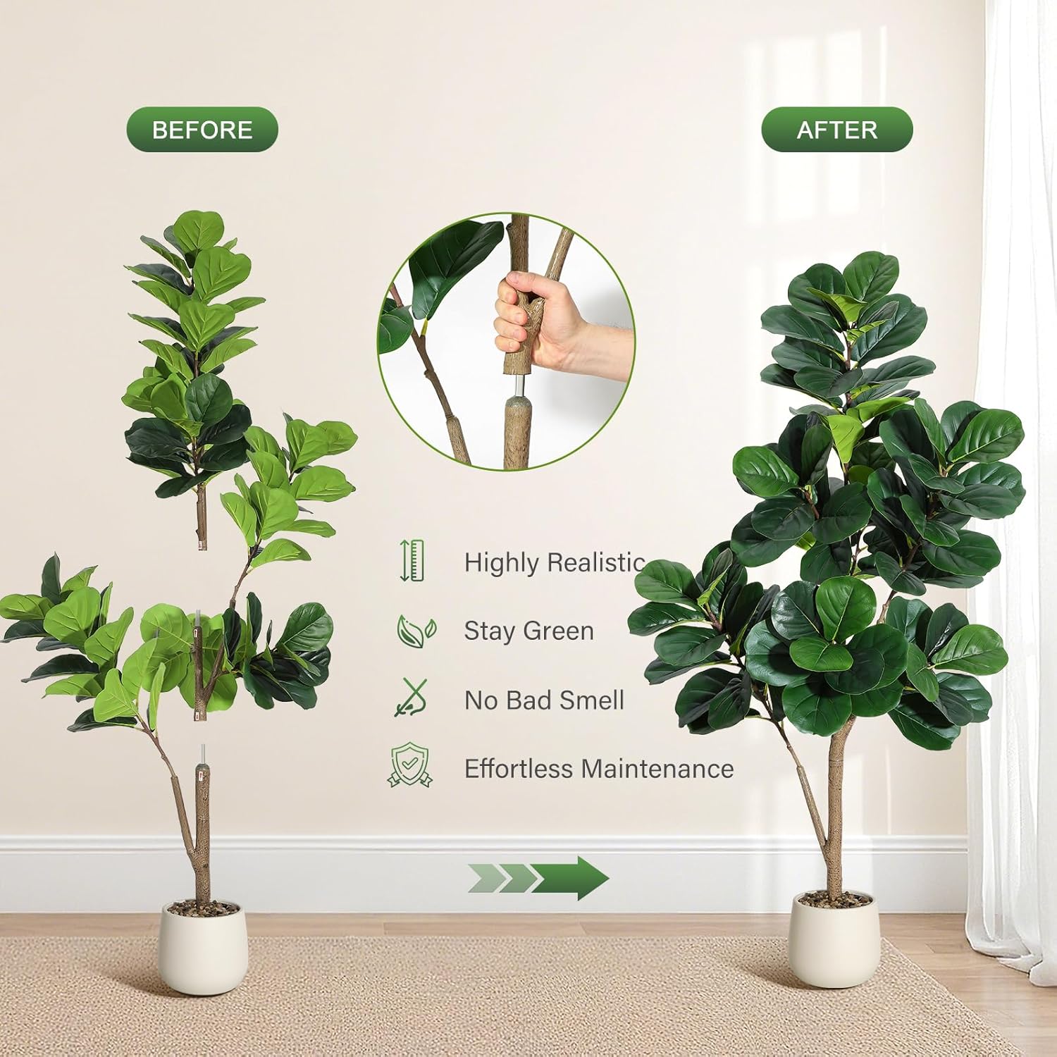 4-7 FT Fiddle Leaf Fig Tree Ar - Ficus Lyrata Tree incelemesi ve fiyatı